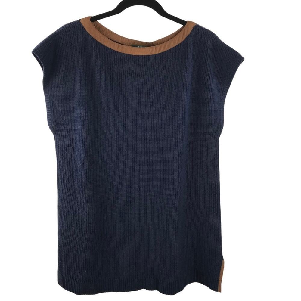 Lauren Ralph Lauren Sweater Wool Blend Navy Blue Sleeveless Womens Size L
